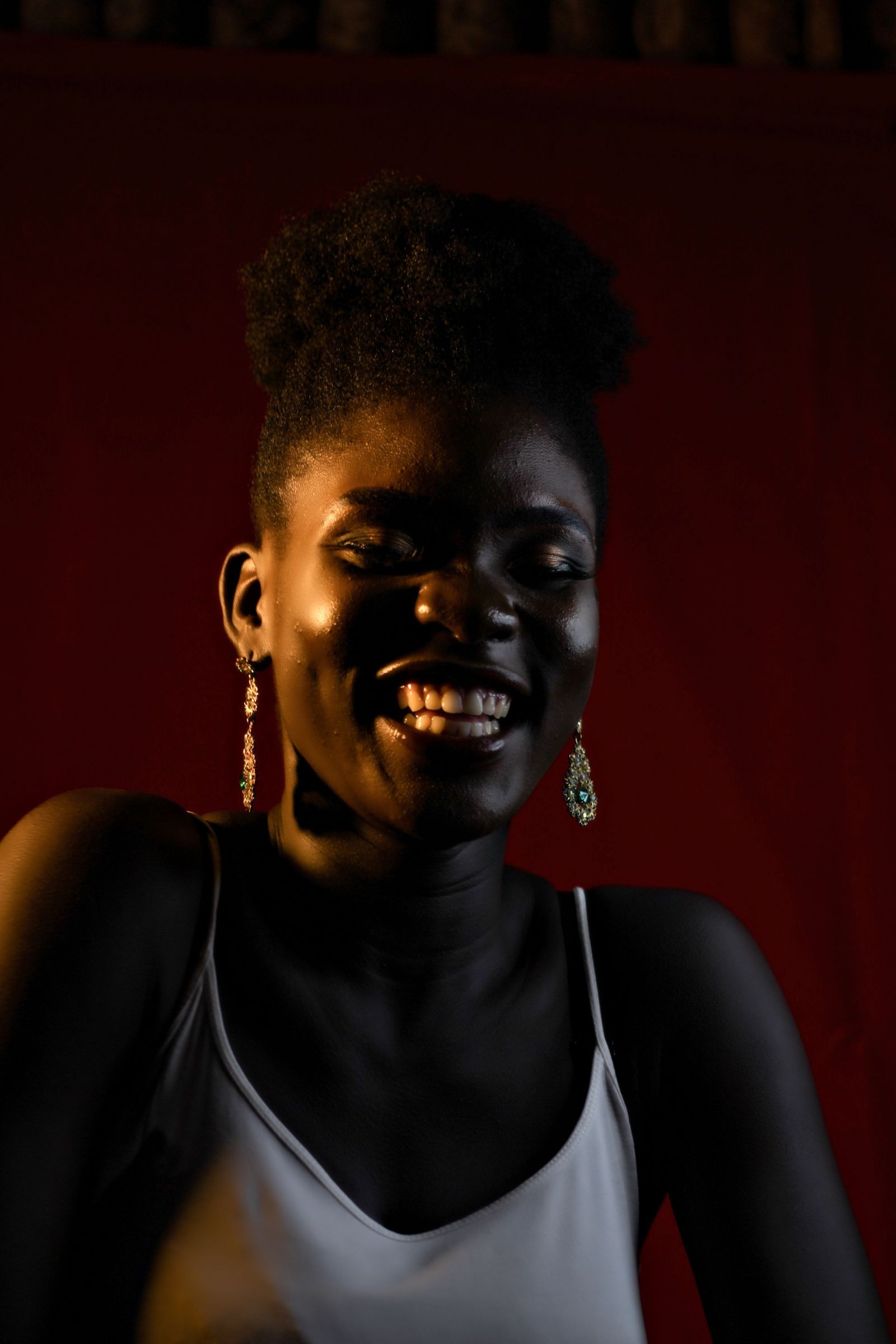 A woman smiling